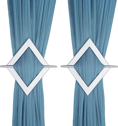 Decorative Curtain Tiebacks, Silver Crystal Floral Design, 12.2x8.85 Inch, Metal Window Treatment Holdbacks with Mounting Rod, 2 Pack (Silver) in Saudi Arabia