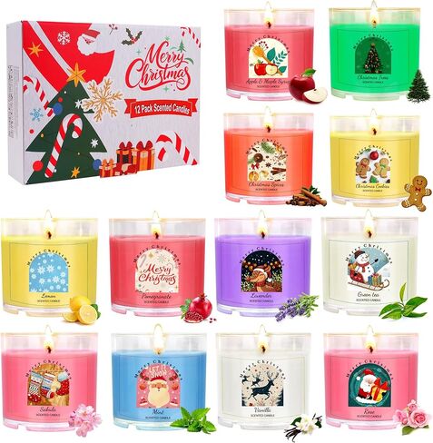 Christmas Candles for Women 12 Pack Candles for Home Scented Winter Holiday 240Hours Small Natural Soy Wax Candle Bulk Mini Candle Gift Set for Men Women Holiday Christmas New Year Winter Décor in Saudi Arabia