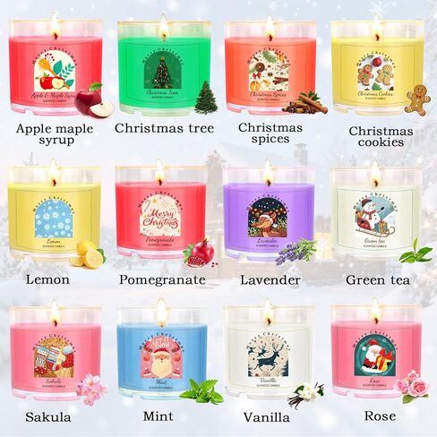 Christmas Candles for Women 12 Pack Candles for Home Scented Winter Holiday 240Hours Small Natural Soy Wax Candle Bulk Mini Candle Gift Set for Men Women Holiday Christmas New Year Winter Décor in Saudi Arabia
