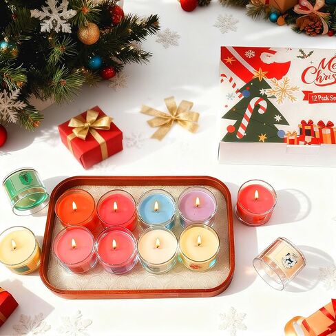 Christmas Candles for Women 12 Pack Candles for Home Scented Winter Holiday 240Hours Small Natural Soy Wax Candle Bulk Mini Candle Gift Set for Men Women Holiday Christmas New Year Winter Décor in Saudi Arabia