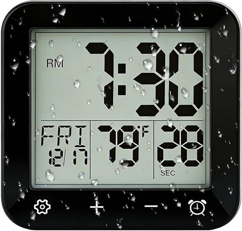 Bathroom Clock Waterproof Shower Timer, Digital Wall Clock with Countdown, Touch Screen, LCD Display, Temperature, Suction Cup/Hanging Hole/Stand, Spa Sauna, Kids and Adults I White in Saudi Arabia