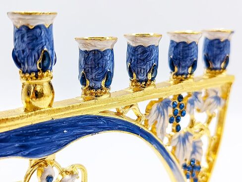 حامل شموع فني من شركة Dreidel مطلي يدويًا بدقة بمينا هانوكا همسة مينورا يناسب جميع شموع شانوكا القياسية - يبلغ ارتفاع مينورا 20.32 سم in Kuwait