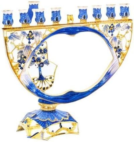 حامل شموع فني من شركة Dreidel مطلي يدويًا بدقة بمينا هانوكا همسة مينورا يناسب جميع شموع شانوكا القياسية - يبلغ ارتفاع مينورا 20.32 سم in Kuwait