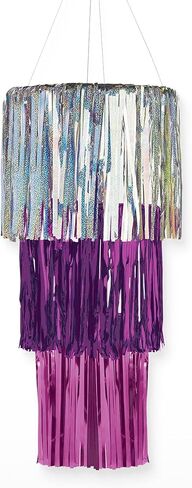 Dazzling Sparkle Fringe Chandelier Decoration - 12" - Foil Tinsel Delight in Silver, Purple & Pink Colors - Perfect for Candy Buffets & Exclusive Dinner Tables (1 Pc.) in Saudi Arabia
