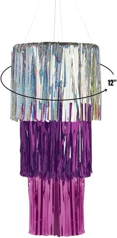 Dazzling Sparkle Fringe Chandelier Decoration - 12" - Foil Tinsel Delight in Silver, Purple & Pink Colors - Perfect for Candy Buffets & Exclusive Dinner Tables (1 Pc.) in Saudi Arabia