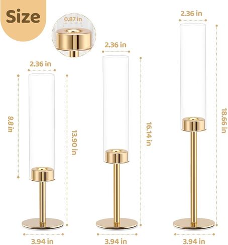 Gold Hurricane Candle Holders Set of 6, Tall Metal & Windproof Glass Taper Candle Holders, Outdoor/Indoor Table Centerpieces for Weddings, Christmas, Parties, Fireplace Decor in Saudi Arabia