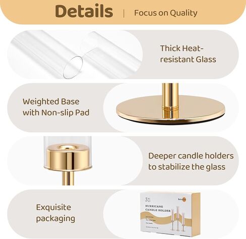 Gold Hurricane Candle Holders Set of 6, Tall Metal & Windproof Glass Taper Candle Holders, Outdoor/Indoor Table Centerpieces for Weddings, Christmas, Parties, Fireplace Decor in Saudi Arabia