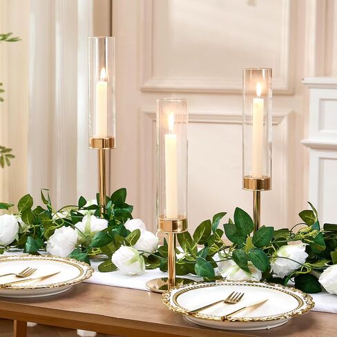 Gold Hurricane Candle Holders Set of 6, Tall Metal & Windproof Glass Taper Candle Holders, Outdoor/Indoor Table Centerpieces for Weddings, Christmas, Parties, Fireplace Decor in Saudi Arabia