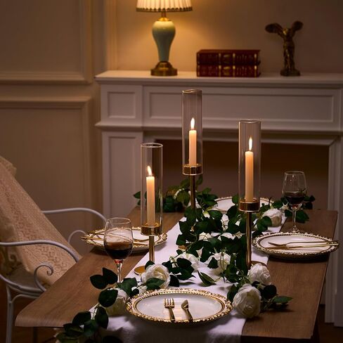 Gold Hurricane Candle Holders Set of 6, Tall Metal & Windproof Glass Taper Candle Holders, Outdoor/Indoor Table Centerpieces for Weddings, Christmas, Parties, Fireplace Decor in Saudi Arabia