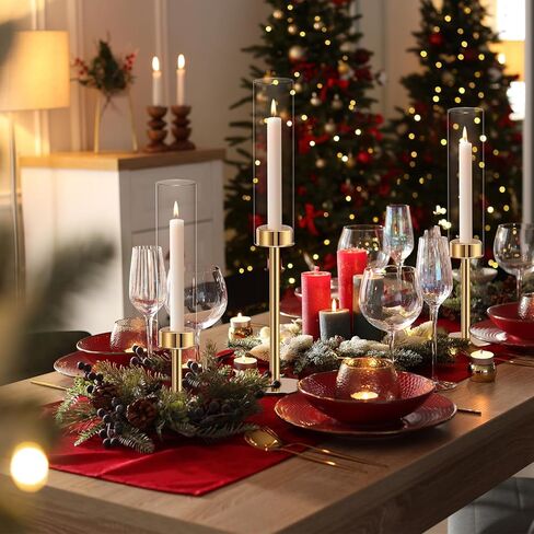 Gold Hurricane Candle Holders Set of 6, Tall Metal & Windproof Glass Taper Candle Holders, Outdoor/Indoor Table Centerpieces for Weddings, Christmas, Parties, Fireplace Decor in Saudi Arabia