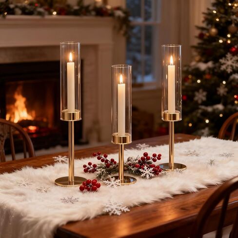 Gold Hurricane Candle Holders Set of 6, Tall Metal & Windproof Glass Taper Candle Holders, Outdoor/Indoor Table Centerpieces for Weddings, Christmas, Parties, Fireplace Decor in Saudi Arabia