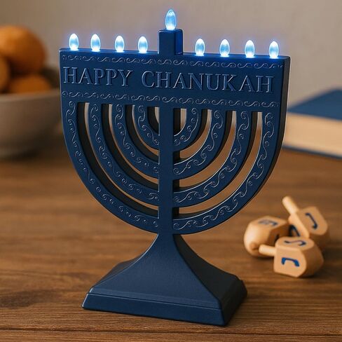 شمعدان كهربائي صغير أزرق من رايت لايت جو - أشعله في أي مكان! ديكورات حفلات الأعياد اليهودية في شانوكا مع كابل USB C، هدايا هانوكا الحديثة لمهرجان الأضواء in Kuwait