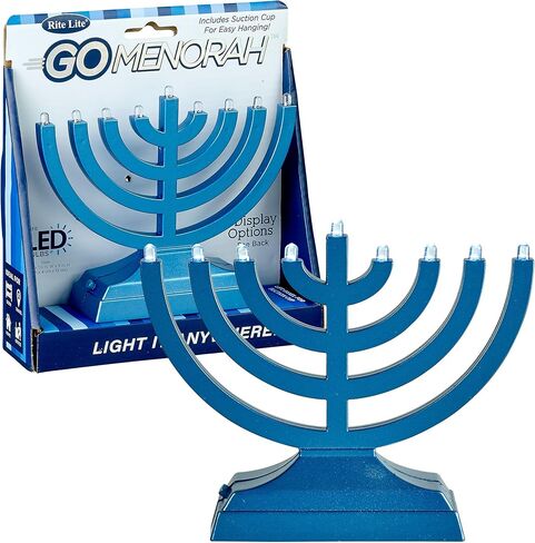 Rite Lite Go Menorah Mini Metallic Electric Menorah - LED Battery/USB Powered Chanukah Menorah Jewish Holiday - Office Car Home Decorations Judaica Hanukkah Gifts, Push Button Multi Light - Blue in Saudi Arabia