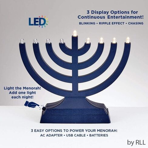 Rite Lite Go Menorah Mini Metallic Electric Menorah - LED Battery/USB Powered Chanukah Menorah Jewish Holiday - Office Car Home Decorations Judaica Hanukkah Gifts, Push Button Multi Light - Blue in Saudi Arabia