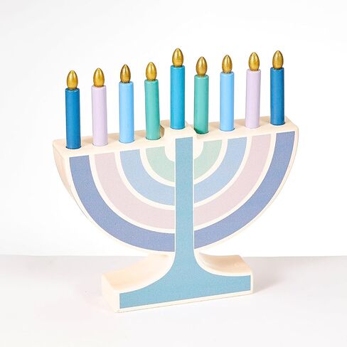 Rite Lite My Play Menorah الخشبي مع شموع خشبية قابلة للإزالة - شمعدان Chanukah الملون للأطفال هدايا Hanukkah ديكورات مركزية، هدايا حفلات العطلات اليهودية (باستيل) in Kuwait