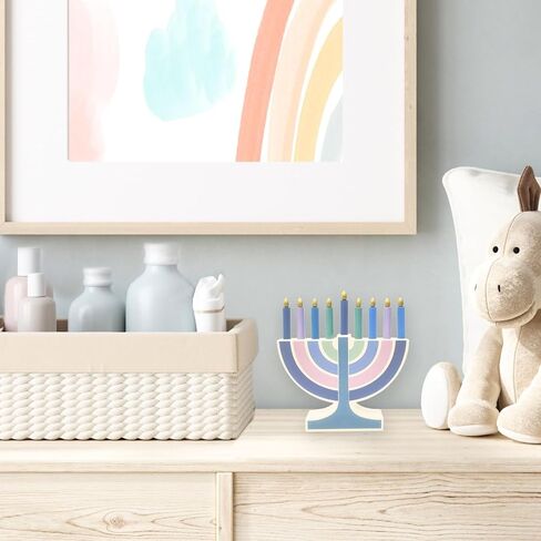 Rite Lite My Play Menorah الخشبي مع شموع خشبية قابلة للإزالة - شمعدان Chanukah الملون للأطفال هدايا Hanukkah ديكورات مركزية، هدايا حفلات العطلات اليهودية (باستيل) in Kuwait