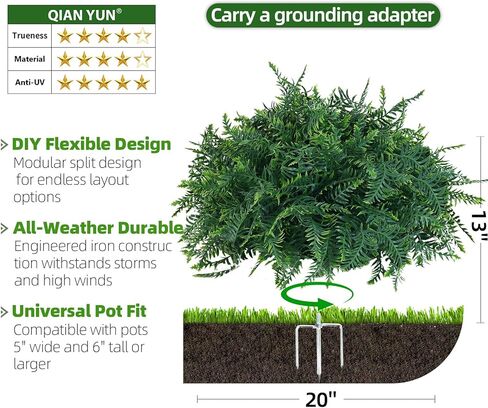 QIANYUN Artificial Persian Fern Outdoor Greenery – 20 Inch Faux Fern Plant for Garden and Lawn Decor, UV Resistant Green Leaf Landscape Accent with Metal Stake for Yard or Patio (1, Green) in Saudi Arabia
