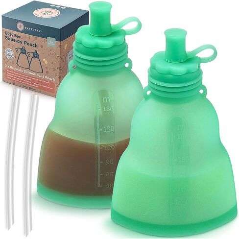 Leakproof Silicone Reusable Baby Food Pouches, BPA-Free, Dishwasher Safe, Spill-Proof Baby Food Pouches Refillable, Reusable Pouches for Toddlers, Reusable Applesauce Pouches in Saudi Arabia