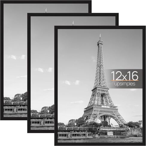 إطار صور upsimples مقاس 12 × 16 أسود مكون من 3 قطع، إطارات ملصقات مقاومة للخدش مقاس 12 × 16 لمعرض الصور - شرائط منزلقة، تثبيت على الحائط أفقيًا أو رأسيًا in Kuwait