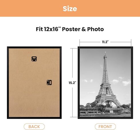 إطار صور upsimples مقاس 12 × 16 أسود مكون من 3 قطع، إطارات ملصقات مقاومة للخدش مقاس 12 × 16 لمعرض الصور - شرائط منزلقة، تثبيت على الحائط أفقيًا أو رأسيًا in Kuwait