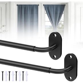 2 حزمة من قضبان ستائر الباب الفرنسية، قضبان وشاح مثبتة على براغي قابلة للتعديل مقاس 18-32 بوصة، قطر 1/2 بوصة ملفوف حول قضيب ستارة المقهى للباب والنافذة الصغيرة (أسود) in Kuwait