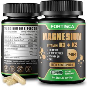 مركب المغنيسيوم الثلاثي 500 مجم 7 في 1 مكمل مغنيسيوم مع سيترات جليسينات مالات | اشواغاندا إل-ثيانين | امتصاص عالي | نباتي | غير معدل وراثيًا | 90 كبسولة in Kuwait