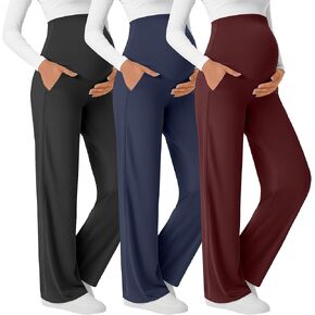 3 Pack Women's Maternity Yoga Pants Lightweight Over The Belly Pregnancy Pants Wide Leg Stretchy Lounge Trousers in Saudi Arabia