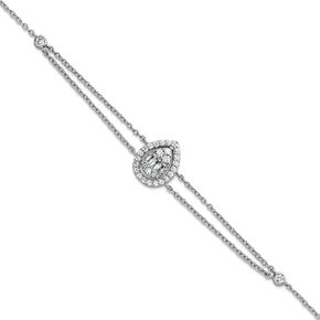 JewelryWeb 1.2mm Ss Rhodium Plated Polished 2 strand CZ Teardrop With 1.5in Extension Bracelet 7 Inch-Strand-Bracelet for Women in Saudi Arabia