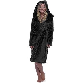 Womens Hooded Robe Terry Cloth Plush Soft Warm Long Bathrobe Full-Length Tie Thick Spa Robe with Pockets Plus Size in Kuwait