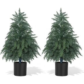 Artificial Cypress Topiary Cedar Trees with Ground Spike, 2 Pieces Fake Pine Shrubs Bushes, UV Resistant Faux Evergreen Tree Plants for Indoor Outdoor Planters Front Porch in Kuwait