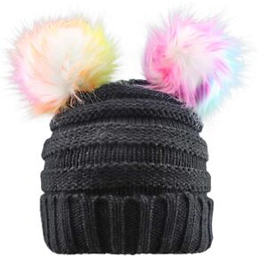 ACTLATI Kids Winter Knitted Beanie Hat Colorful Pompom Ears Ski Hat for Boy Girl(Ages 7-12) in Kuwait
