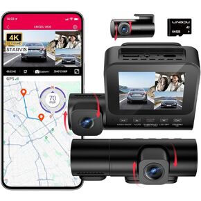 LD08 5K 3 Channel Dash Cam with 128GB eMMC, ADAS, Dashcam Front and Rear Insided with 5GHz WiFi GPS, Voice Control Night Vision G-Sensor Car Camera, 24H Parking Mode Loop Recording Driving Recorder in Kuwait