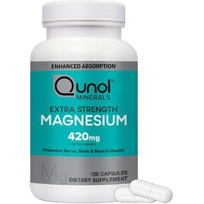 Qunol Magnesium Capsules 420mg, 100% DV, High Absorption Magnesium Supplement, Extra Strength, Bone and Muscle Health Supplement, 180 Count in Kuwait
