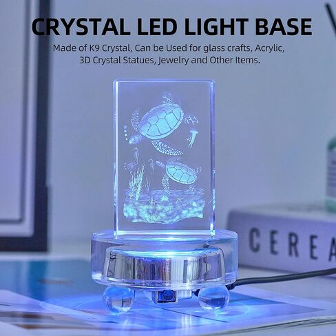حامل عرض كريستالي بقاعدة إضاءة LED من EUSTUMA بمجموعة متنوعة من الألوان، حامل مضيء متغير اللون LED صغير لفن الكريستال الزجاجي ثلاثي الأبعاد، ديكور حفلات العطلات. (دائري) in Kuwait