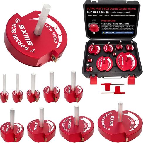 2 Wings PVC Pipe Reamer set, 6 pcs Plastic PVC Pipe Fitting Saver Kit Fit into Standard 1/2" Drills PVC Socket Saver Tool Contains 3/4inch, 1inch, 1-1/2inch, 2inch, 3inch, 4inch Head in Kuwait
