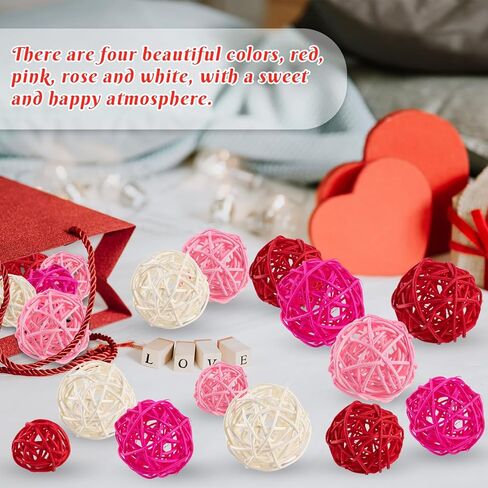 GuassLee 24Pcs Valentine's Day Decorative Rattan Balls, Pink Red Grey Wicker Balls Decorations for Valentine's Day Decor Centerpiece DIY Crafts Vase Bowl Orbs Filler Wedding Home Decor, 1.2"/2"/2.4" in Saudi Arabia