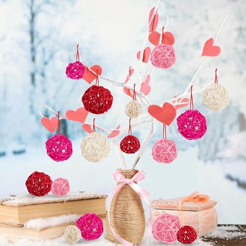GuassLee 24Pcs Valentine's Day Decorative Rattan Balls, Pink Red Grey Wicker Balls Decorations for Valentine's Day Decor Centerpiece DIY Crafts Vase Bowl Orbs Filler Wedding Home Decor, 1.2"/2"/2.4" in Saudi Arabia