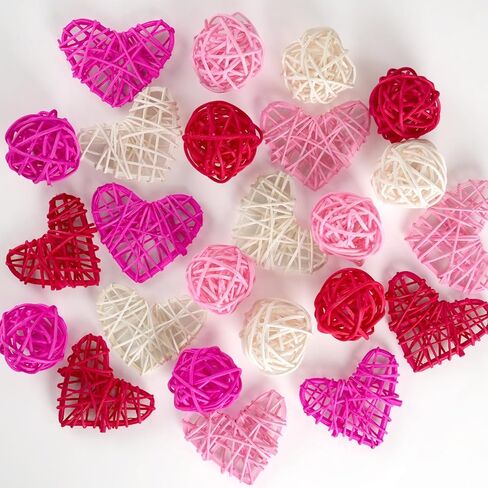 GuassLee 24Pcs Valentine's Day Decorative Rattan Balls, Pink Red Grey Wicker Balls Decorations for Valentine's Day Decor Centerpiece DIY Crafts Vase Bowl Orbs Filler Wedding Home Decor, 1.2"/2"/2.4" in Saudi Arabia
