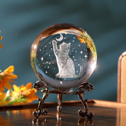 Cat Lover Gifts for Women 3D Cat Crystal Ball Themed Gift Mom Birthday Kitty Laddy Gift for Christmas Mothers Day in Saudi Arabia