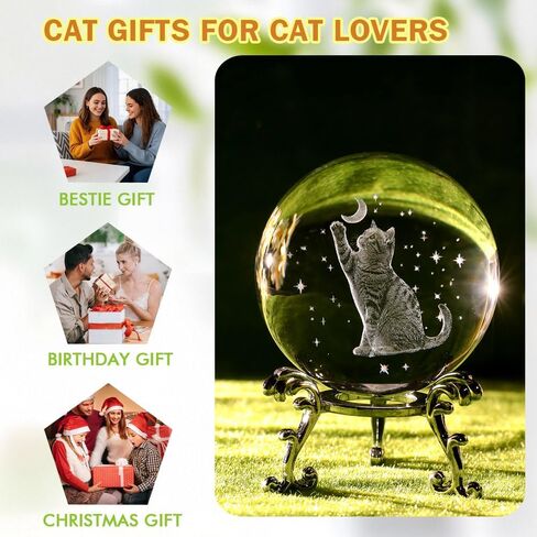 Cat Lover Gifts for Women 3D Cat Crystal Ball Themed Gift Mom Birthday Kitty Laddy Gift for Christmas Mothers Day in Saudi Arabia