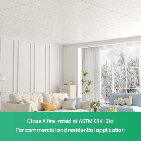 بلاط سقف أبيض مقاس 2 × 4 أقدام، مقاس 24 × 48 بوصة، 6 قطع من ألواح السقف البلاستيكية المقاومة للماء وقابلة لإعادة الاستخدام، مثالية لغرفة النوم وغرفة المعيشة والحمام والطابق السفلي وغطاء مساحة تجارية 48 قدم مربع in Saudi Arabia