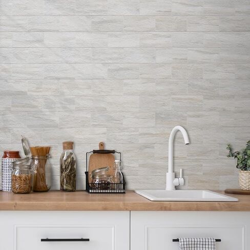 AULIGET 3" x 6" Subway Tile Peel and Stick Backsplash, Thick PVC Stick on Wall Tiles (100, Beige Slate) in Saudi Arabia