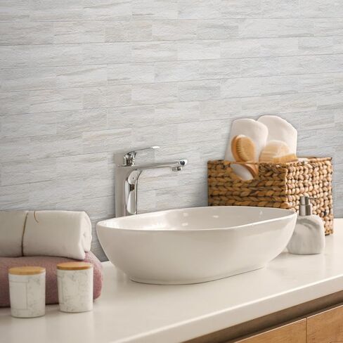 AULIGET 3" x 6" Subway Tile Peel and Stick Backsplash, Thick PVC Stick on Wall Tiles (100, Beige Slate) in Saudi Arabia