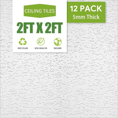 بلاط سقف منسدل مقاس 2 قدم × 2 قدم، بلاط سقف مطبوع احترافي مقاس 24 × 24 بوصة. مقاومة للماء وقابلة للغسل ومقاومة للحريق - قابلة لإعادة الاستخدام - بولي كلوريد الفينيل عالي الجودة لمنع الكسر - عبوة مكونة من 12 بلاطة in Kuwait