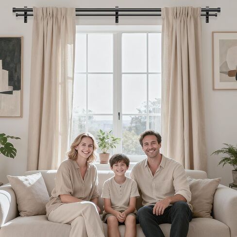 Black Double Curtain Rod, 36 to 72 Inch Dual Curtain Rods with Aluminium Modern End Cap Finials, 1 Inch Adjustable Heavy Duty Window Treatment Rods, Telescopic Metal Double Drapery Pole Set in Kuwait