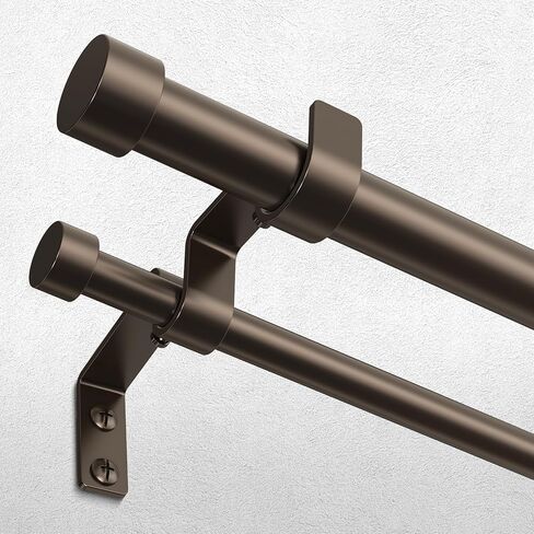 Black Double Curtain Rod, 36 to 72 Inch Dual Curtain Rods with Aluminium Modern End Cap Finials, 1 Inch Adjustable Heavy Duty Window Treatment Rods, Telescopic Metal Double Drapery Pole Set in Kuwait