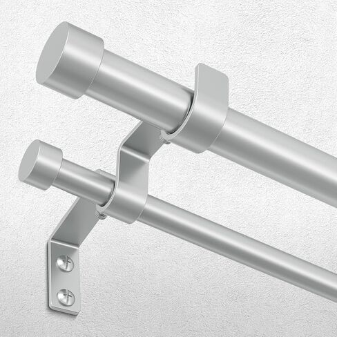 Black Double Curtain Rod, 36 to 72 Inch Dual Curtain Rods with Aluminium Modern End Cap Finials, 1 Inch Adjustable Heavy Duty Window Treatment Rods, Telescopic Metal Double Drapery Pole Set in Kuwait