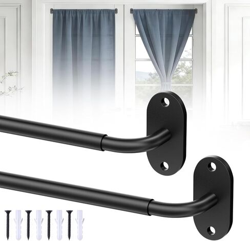 2 حزمة من قضبان ستائر الباب الفرنسية، قضبان وشاح مثبتة على براغي قابلة للتعديل مقاس 18-32 بوصة، قطر 1/2 بوصة ملفوف حول قضيب ستارة المقهى للباب والنافذة الصغيرة (أسود) in Kuwait