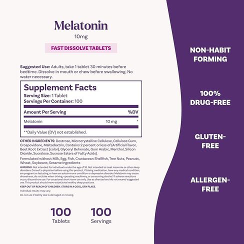 Natrol Melatonin 10mg Fast Dissolve Tablets - Strawberry Flavor, 100 Count, Sleep Support, Fast Dissolve Melatonin for Adults, 100-Day Supply in Saudi Arabia