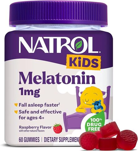 Natrol Kids Melatonin Gummies 1mg, Children's Melatonin for Restful Sleep, 90 Raspberry-Flavored Sleep Gummies, 90 Day Supply in Kuwait